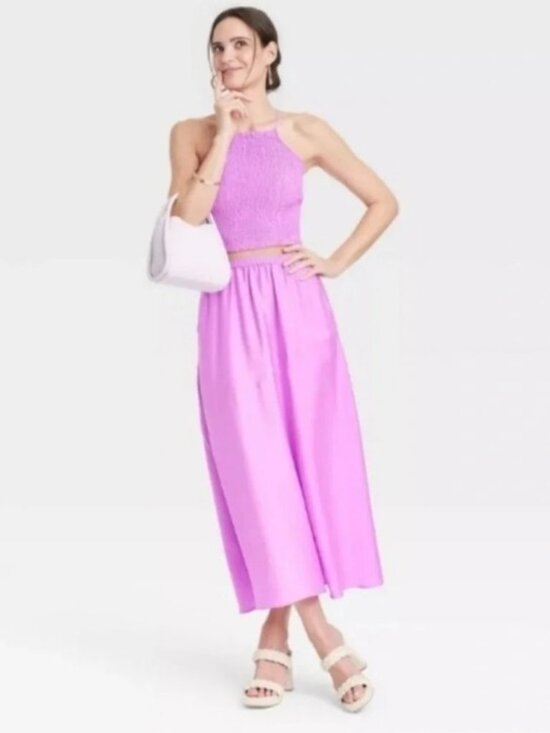 a new day Dresses & Skirts - A New Day Pink Violet Satin Silk Slip Skirt 3X NWT Pockets